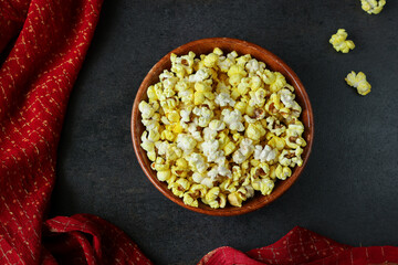 Popcorn popped corn popcorns pop-corn winter food Indian festival food snack sweet for Lohri Makar Sankranti Pongal Diwali harvest festival Tamil Nadu winter folk festival Punjab North India. 