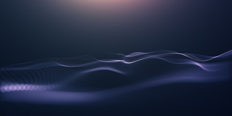 Abstract colorful digital particles wave with bokeh and light background, 3d render wave line dot background, line wave light glowing effect particular background.	