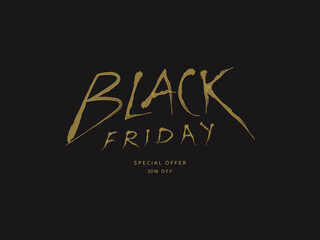 Black Friday sale. Golden hand lettering design for your social media, banner, feed, marketing, promo. Freehand lettering text.