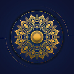 gold and blue color luxury ornamental mandala background design for print, poster, cover, brochure, flyer, banner