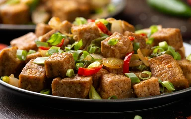 Fotobehang Crispy salt and pepper Tofu. Vegan, vegetarian healthy food © grinchh