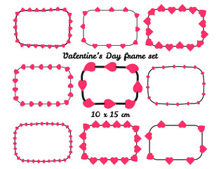 Rectangle heart valentine day frame set for cards or social media. 10x15 cm template