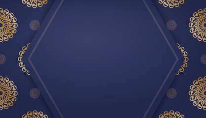 Fototapeta na wymiar Dark blue background with antique gold ornaments and place for logo or text