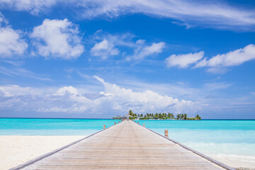 Fototapeta premium A pier on a paradise island with azure water and exotic vegetation