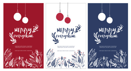 Christmas, Winter holiday graphic element set. Winter plants and berry with placeholder typography. Bundle elements of leaf, ornaments and text. Seasonal party invitation, greetings, corporate email 