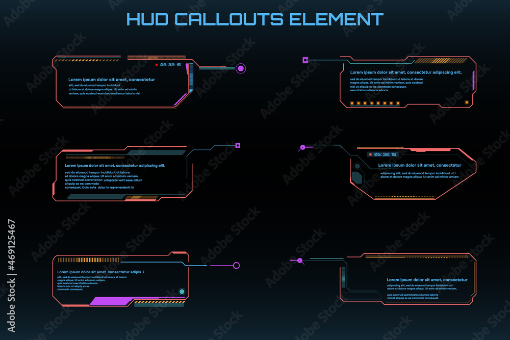 Poster HUD Futuristic Callout Frame Template Infographic Element Vector Set.