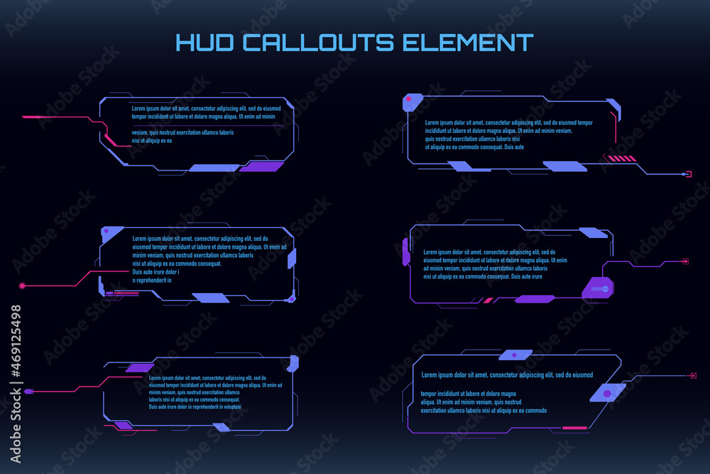 Leinwandbilder HUD Futuristic Infographic Element Callouts System Analysis Display. Abstract UI GUI Virtual Reality Technology Title Vector.