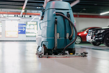 cleaning floor with machine