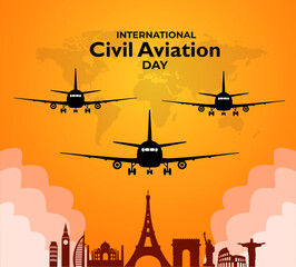 Fototapeta na wymiar International Civil Aviation Day. December 7. city concept. Template for background, banner, card, poster. Vector illustration.