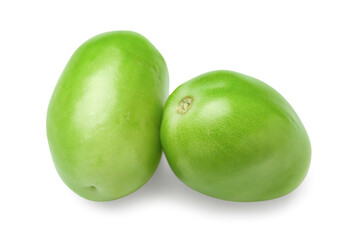 Fresh green tomatoes on white background