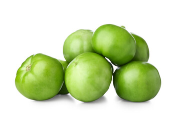 Fresh green tomatoes on white background