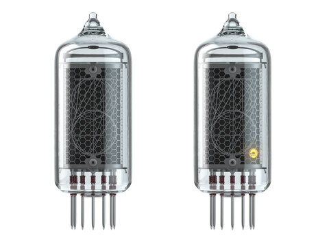 Empty nixie tube indicator isolated on white.