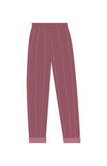 Pants with stripes. Stylish burgundy clothes. Bright wear for men and girls. Spring and autumn outfit. Cool weather, holiday, party. Male and female fashion. Cartoon flat vector illustration
