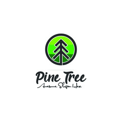 simple pine tree logo design in circle, go green logo, nature, adventure vector template