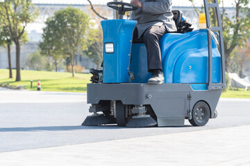 cleaning floor with machine