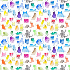 Cute bright seamless pattern with hand drawn cats