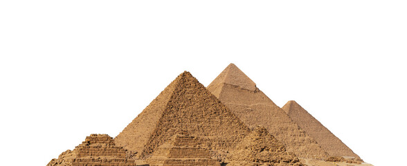 The Giza pyramid complex, also called the Giza Necropolis, isolated on white background. Greater Cairo, Egypt. - obrazy, fototapety, plakaty