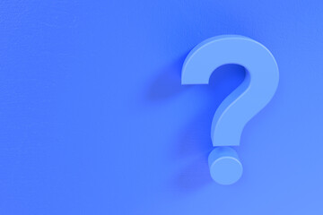 question mark on the plane 3d wall in blue with space to add content