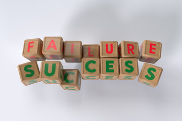 Failure and Success Dice complimentary concept in wooden 3d 