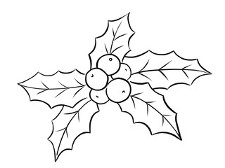 Holly Red Berries outline clipart isolated on white background