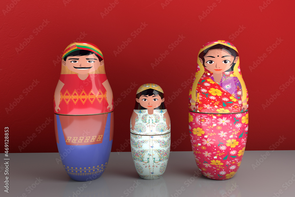 Wall mural Indian nested dolls family - isolated