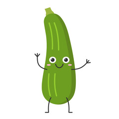 Squash zucchini hand greeting cute character cartoon smiling face joy vegetable marrow happy courgette emotions icon vector illustration.