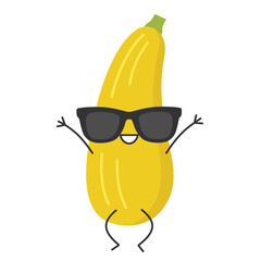 Squash zucchini jumping up cute character cartoon smiling face joy vegetable marrow happy courgette emotions icon vector illustration.