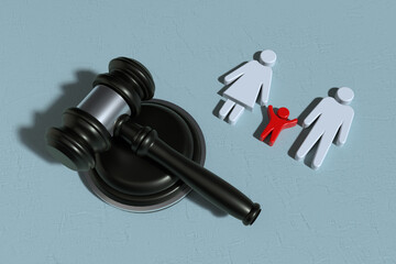Law Book and gavel on the table with family figure law concept 3D rendering