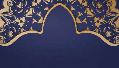 Dark blue banner template with greek gold ornaments and space for logo or text