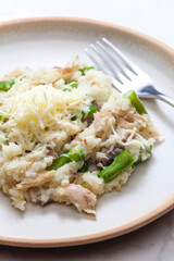 Fototapeta na wymiar Czech risotto with chicken meat and green beans