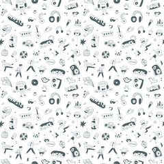 dance music doodles seamless vector pattern