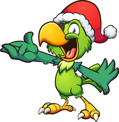 Christmas green parrot with eye patch and Santa hat. Vector clip art illustration with simple gradients. All on a single layer.  © Memoangeles