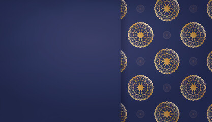 Dark blue banner template with greek gold pattern for under logo design