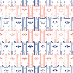 Seamless pattern with cute multicolored cats. Vector illustration. Design for clothing fabric and other items. Doodle art. 