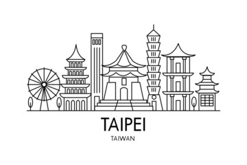 Taipei lineart drawing. Taipei line illustration. Modern style Taipei city illustration. Hand sketched poster, banner, postcard, card for travel company, T-shirt, shirt. EPS 10 vector illustration