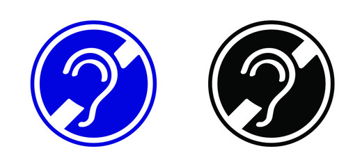 Deaf, limited hearing. Deafness symbol and audible sign. Hearing loss impairment logo. Flat vector ear pictogram signs. Universal access icon, hard of hearing. Assistive listening systems Symbols.
