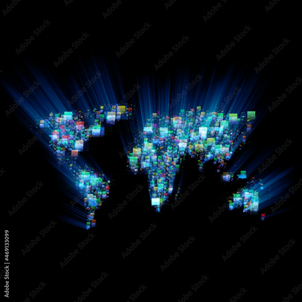 Aufkleber a map of the world created by a 3d program, presenting the story of metaverse, virtual reality and a