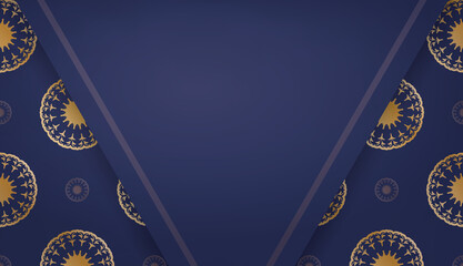 Dark blue banner template with vintage gold pattern and space for text
