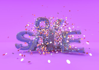 Words Sale made of inflatable balloons on pink background. 3D illustration