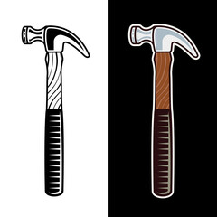 Claw hammer vector objects in two styles black on white and colorful on dark background