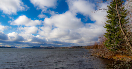 View of the large November windswept Lake Memphremagog