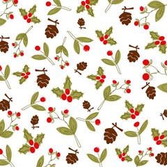 Ornate horizontal Christmas, Holiday border with floral motives and greetings. Universal modern line art florals. Merry xmas header or banner. Wallpaper or backdrop decor. Christmass seamless pattern 
