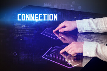 Hand touching digital table concept