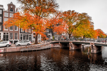 Canals and typical dutch architecture in Amsterdam, the capital of the Netherlands