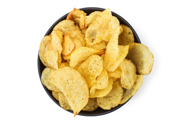 Potato chips in black ceramic cup