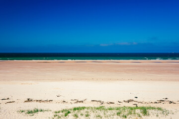England, Northumberland, Bamburgh Castle on hill near beach