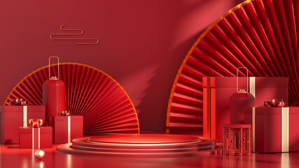 3D rendering creative picture of Chinese style product exhibition platform