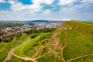 Cityscape of Edinburgh from Arthur's Seat in a beautiful summer day, Scotland, UK