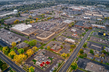 Aerial View of the Twin Cities Suburb of Roseville, Minnesota during Autumn