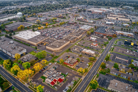 Aerial View Of The Twin Cities Suburb Of Roseville, Minnesota During Autumn